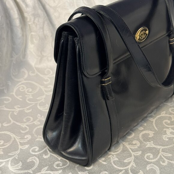Gucci Old GG Metal Fittings Leather Handbag Satchel Black EUC Luxury Vintage - Picture 8 of 10